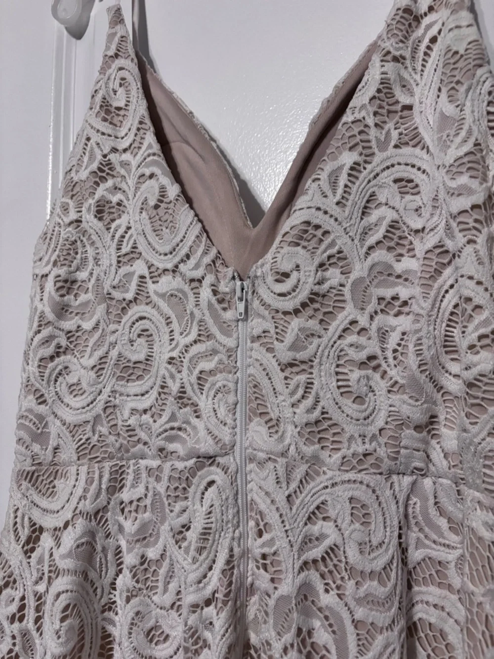 Sequin Hearts Lace Fit & Flare Mini Dress Ivory Boho Coquette Size Large - Picture 5 of 7